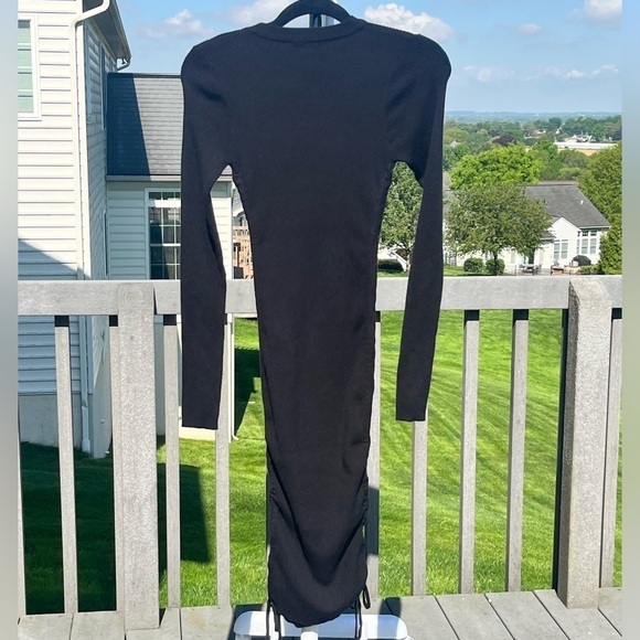 ACOA black ruched sides ribbed long sleeve bodycon dress - Picture 3 of 3